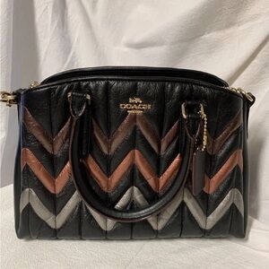 NWT COACH F37872 Mini Sage Carryall With Chevron Quilting Multi/Black $445